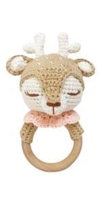 Bunny - Beige Reindeer Rattle Handmade Woolen Toy