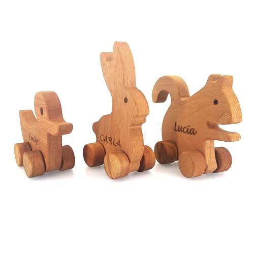 Personalized Wooden Animal Push Toy Car Set
