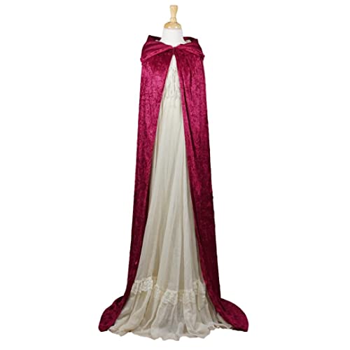 Burgundy Crushed Velvet Hooded Cape - Adult Small