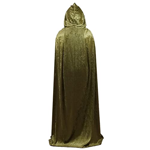 Olive Crushed Velvet Full Length Hooded Cape for All Sizes