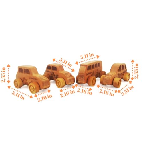 JOLLY WOODPECKER Personalized 4pcs Wooden Toy Cars for Toddlers 1-3