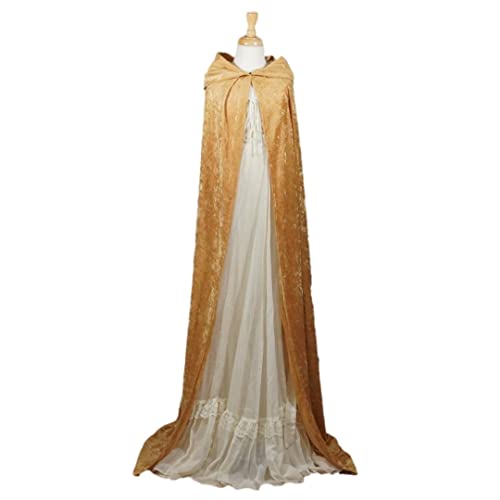 Gold Crushed Velvet Full Length Hooded Cape for All Sizes