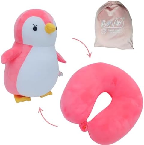 BelkVilo 2-in-1 Plush Penguin Travel Pillow Medium 122 in Pink
