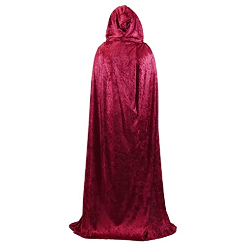 Burgundy Crushed Velvet Hooded Cape - Adult Small