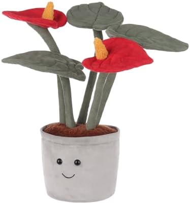 Apricot Lamb Potted Red Anthurium Plush Stuffed Animal for Kids