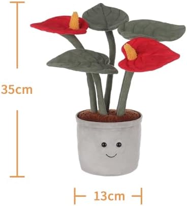 Apricot Lamb Potted Red Anthurium Plush Stuffed Animal for Kids