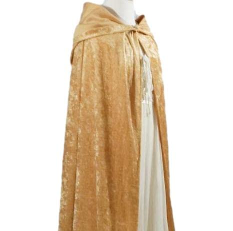 Gold Crushed Velvet Full Length Hooded Cape for All Sizes