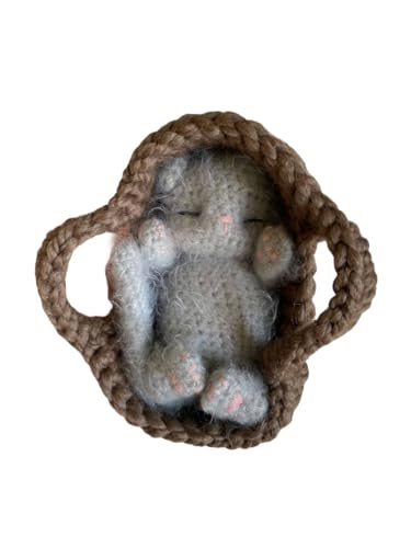 Fluffy Sleeping Kitten Grey Toy Crib Safe Crochet Kitten