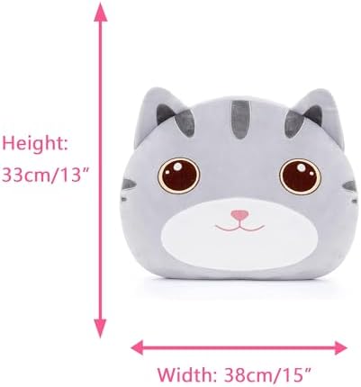 Cat Plush Pillow Toy for Kids Gray 15 Inches