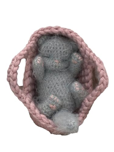 Fluffy Sleeping Kitten Grey Toy Newborn Cat Crib Toy