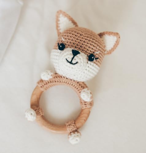 Handmade Wooden Dog Rattle Toy for Baby Teething