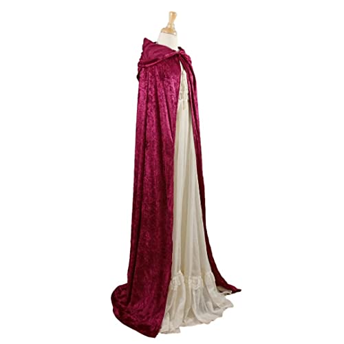 Burgundy Crushed Velvet Hooded Cape - Adult Small