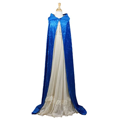 Blue Crushed Velvet Full Length Hooded Cape - Adult Small