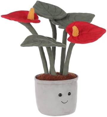 Apricot Lamb Potted Red Anthurium Plush Stuffed Animal for Kids