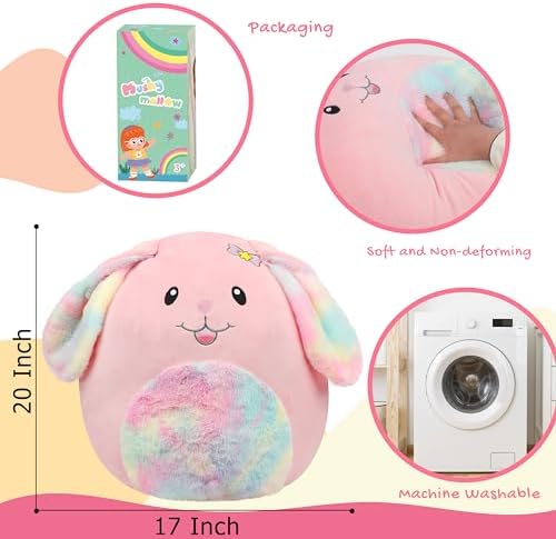 20-Inch Bunny Plush Pillow with Rainbow Belly