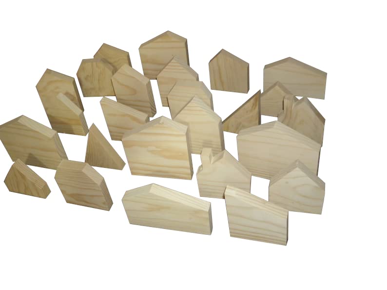 25 Handmade Unfinished Wooden House Shapes Set