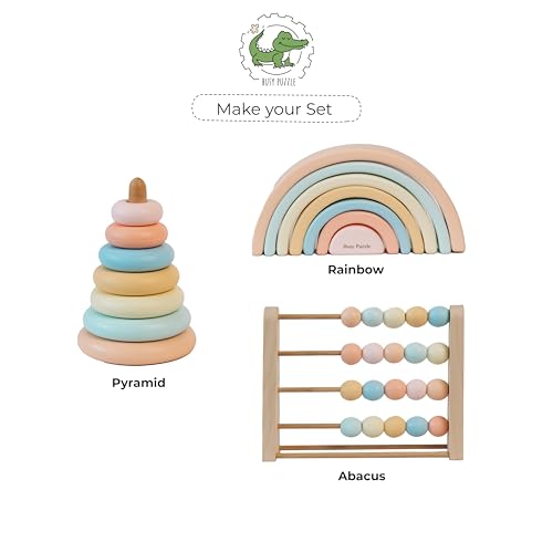 Wooden Stacking Pyramid Rainbow Toy for Toddlers