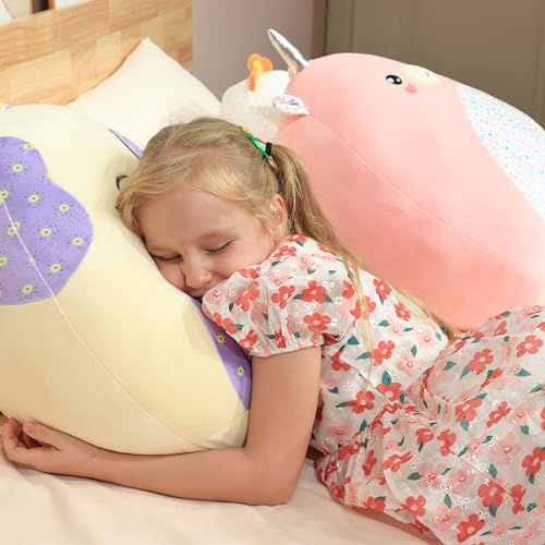 20-Inch Cute Cat Plush Pillow with Floral Belly