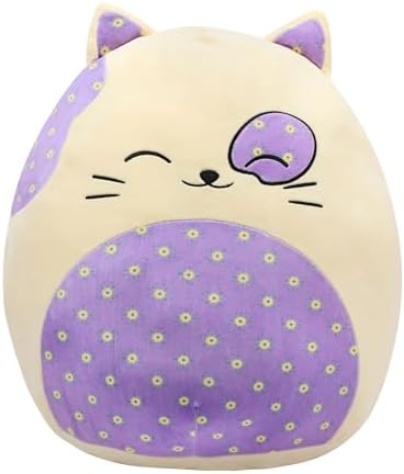 20-Inch Cute Cat Plush Pillow with Floral Belly
