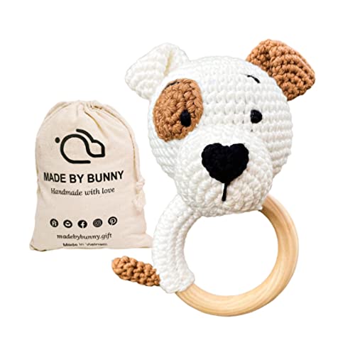 Bunny Rattles Toy for Babies Handmade Woolen Rattle with Safe Wood