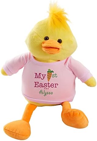 Personalization Universe My First Easter Quacking Plush Duck with Embroidered Name - Pink