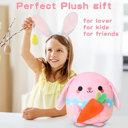 Pink Bunny Plush Stuffed Animal Toy with Carrot - 10 Inch Easter Pillow Gift