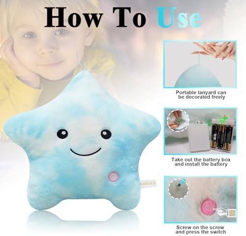 LED Star Pillow for Kids Night Light Plush Decor