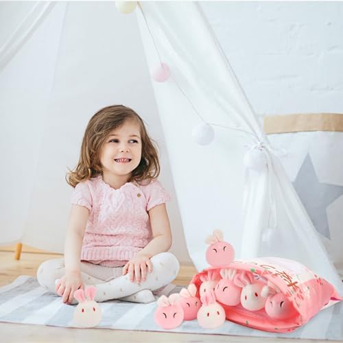 JILPAK Cute Bunny Plush Pillow with 8 Dolls