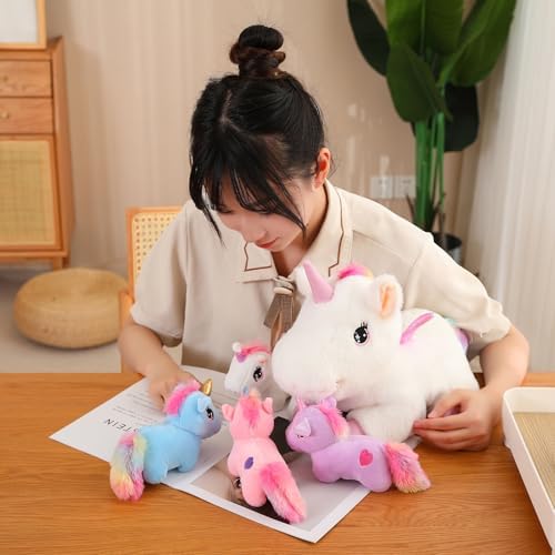 SQEQE Rainbow Unicorn Plush Pillow with 4 Baby Friends