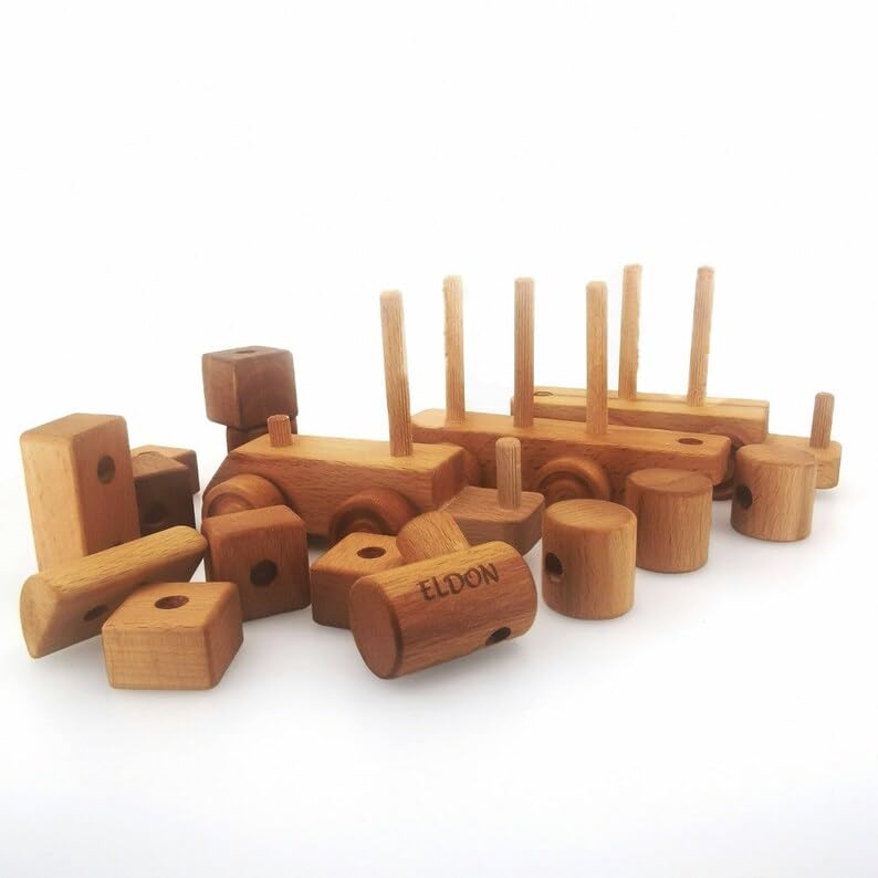 JOLLY WOODPECKER Personalized Wooden Stacking Train Set for Toddlers
