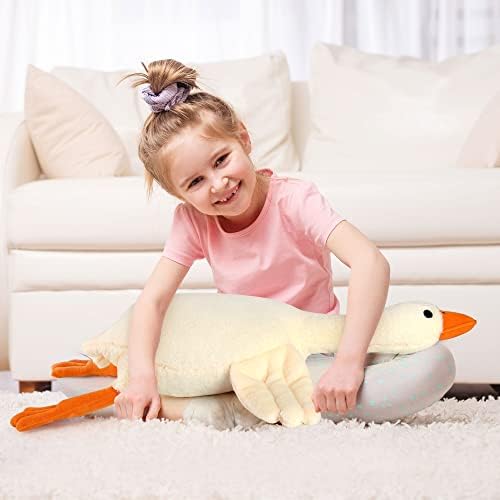 30 Inch White Swan Weighted Plush Pillow Toy