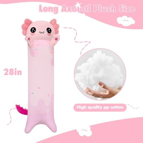 Pink Axolotl Plush Pillow 28 Inch Cute Stuffed Animal for Kids