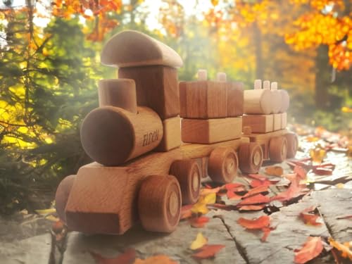 JOLLY WOODPECKER Personalized Wooden Stacking Train Set for Toddlers