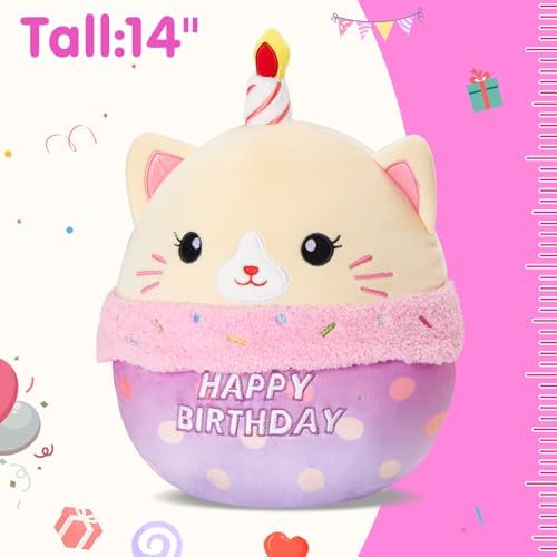 Athionsu 14 Inch Birthday Cat Plush Pillow