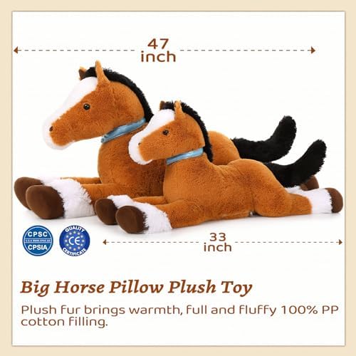 MaoGoLan 33-Inch Brown Plush Horse Pillow Toy