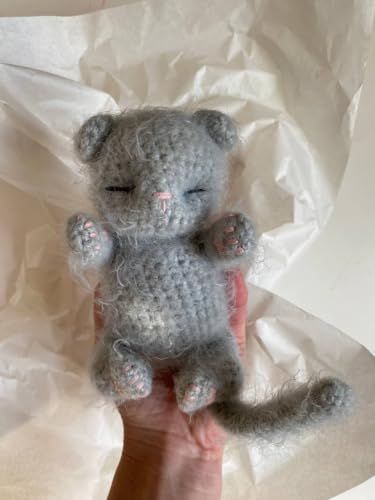Fluffy Sleeping Kitten Grey Toy Newborn Cat Crib Toy