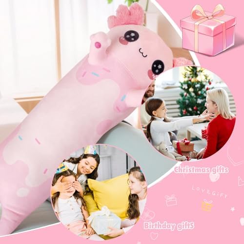 Pink Axolotl Plush Pillow 28 Inch Cute Stuffed Animal for Kids
