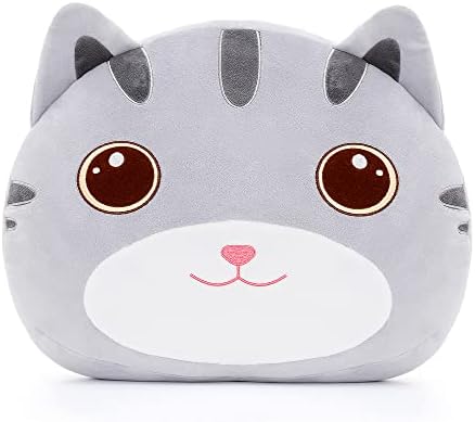 Cat Plush Pillow Toy for Kids Gray 15 Inches