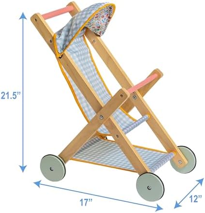 JC Toys Deluxe Wooden Doll Stroller for 18 Dolls and Stuffed Animals