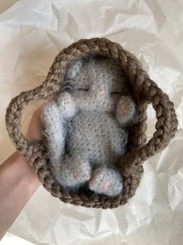 Fluffy Sleeping Kitten Grey Toy Crib Safe Crochet Kitten