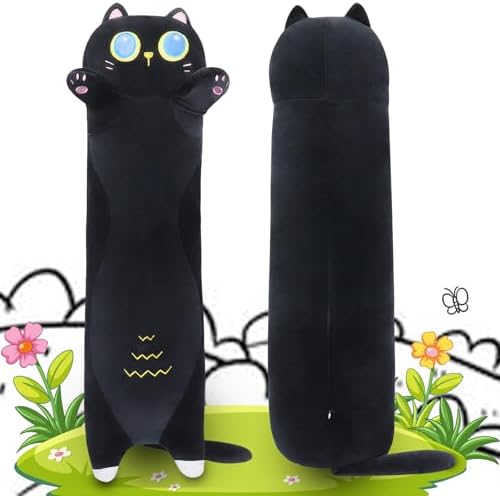 Sprinqdawin Long Black Cat Plush Pillow 355 Cuddly Weighted Stuffed Animal