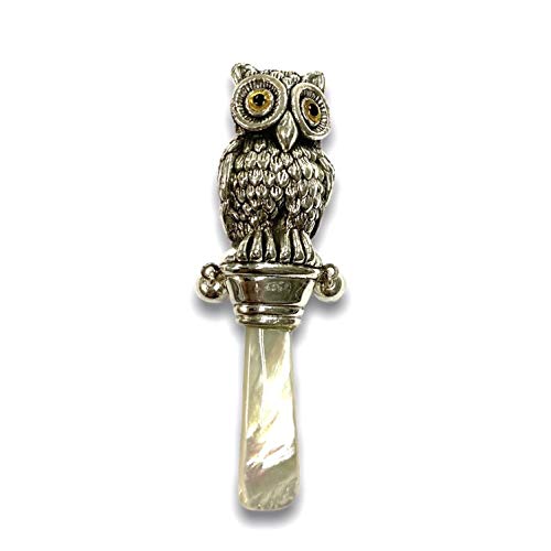 Victorian Style Owl Baby Rattle with Glass Eyes