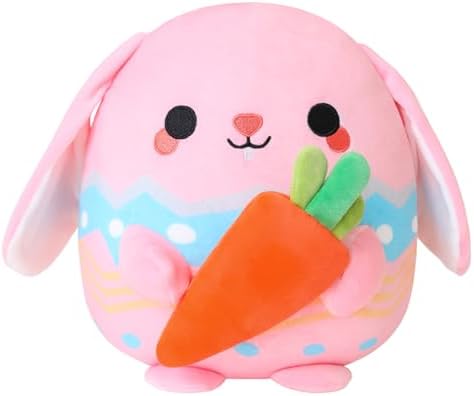 Pink Bunny Plush Stuffed Animal Toy with Carrot - 10 Inch Easter Pillow Gift
