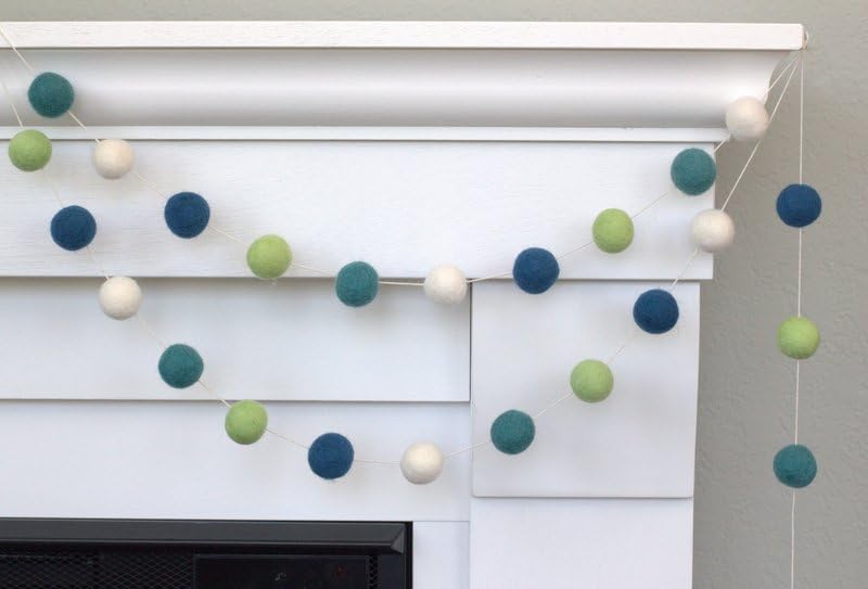 Matthew Mae Spring Felt Ball GARLAND - 1 Balls - Green Blue White