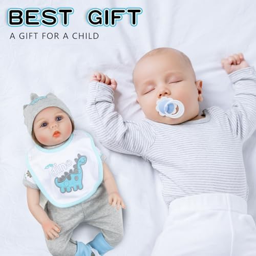 Pedolltree 9 Pcs Reborn Baby Doll Blue Dinosaur Outfit Accessories Set