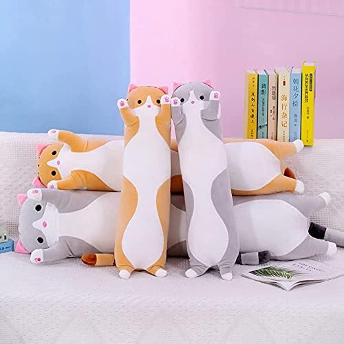 Cute Gray Cat Plush Long Body Pillow - 35 Inches Cuddle Toy