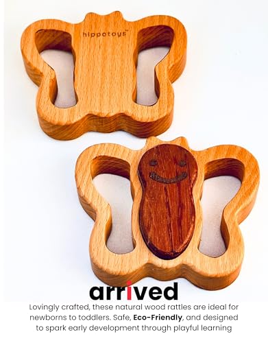 HippoToys Wooden Baby Rattle - Handmade 0-12 Months