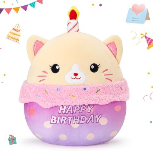 Athionsu 14 Inch Birthday Cat Plush Pillow