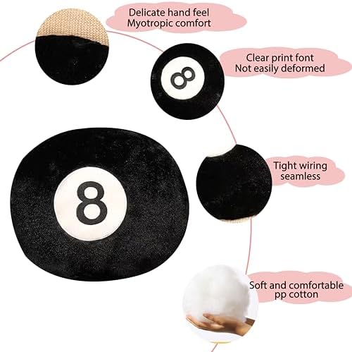 AUCOOMA Billiard Pillow 137 Fluffy 8 Ball Plush Cushion Black