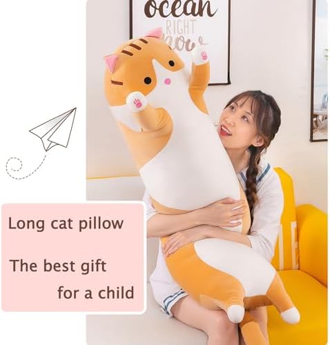 Somao Long Yellow Cat Plush Pillow for Kids